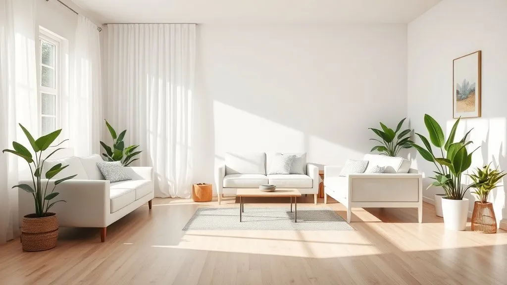 A bright, freshly cleaned living room bathed in soft morning light