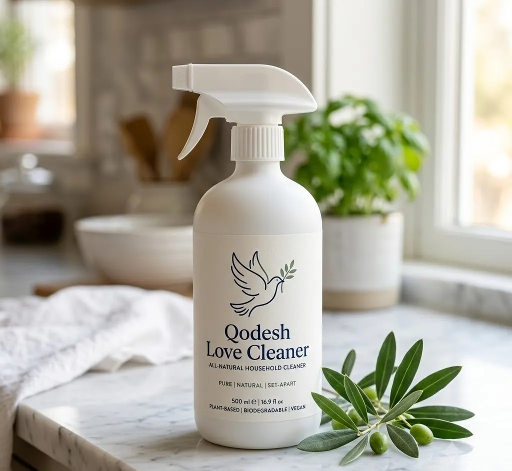 Qodesh Love Cleaner bottle with the dove brand mark